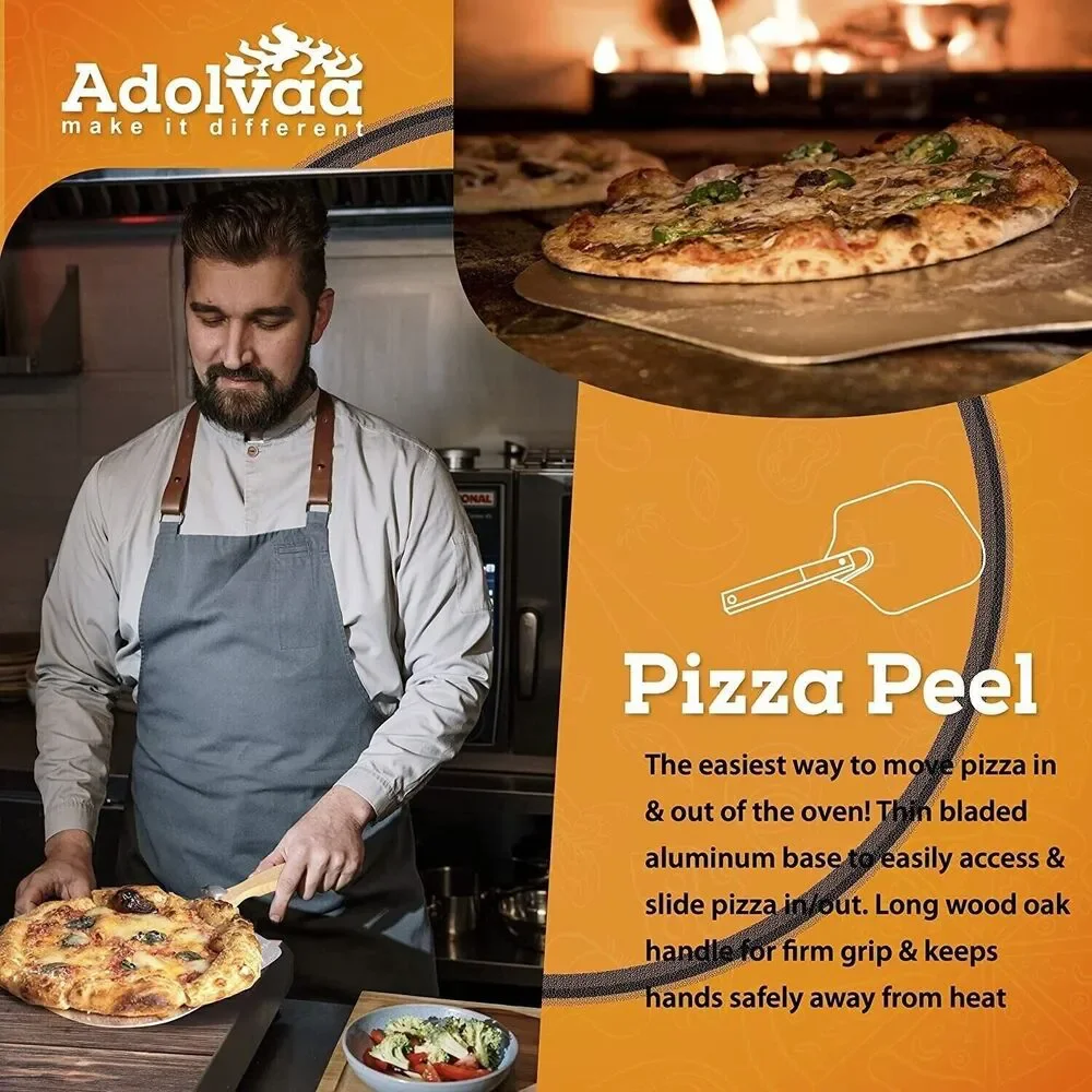 Pizza Peel and Pizza Cutter Set - Oven Spatula for Turning & Precision Cutting